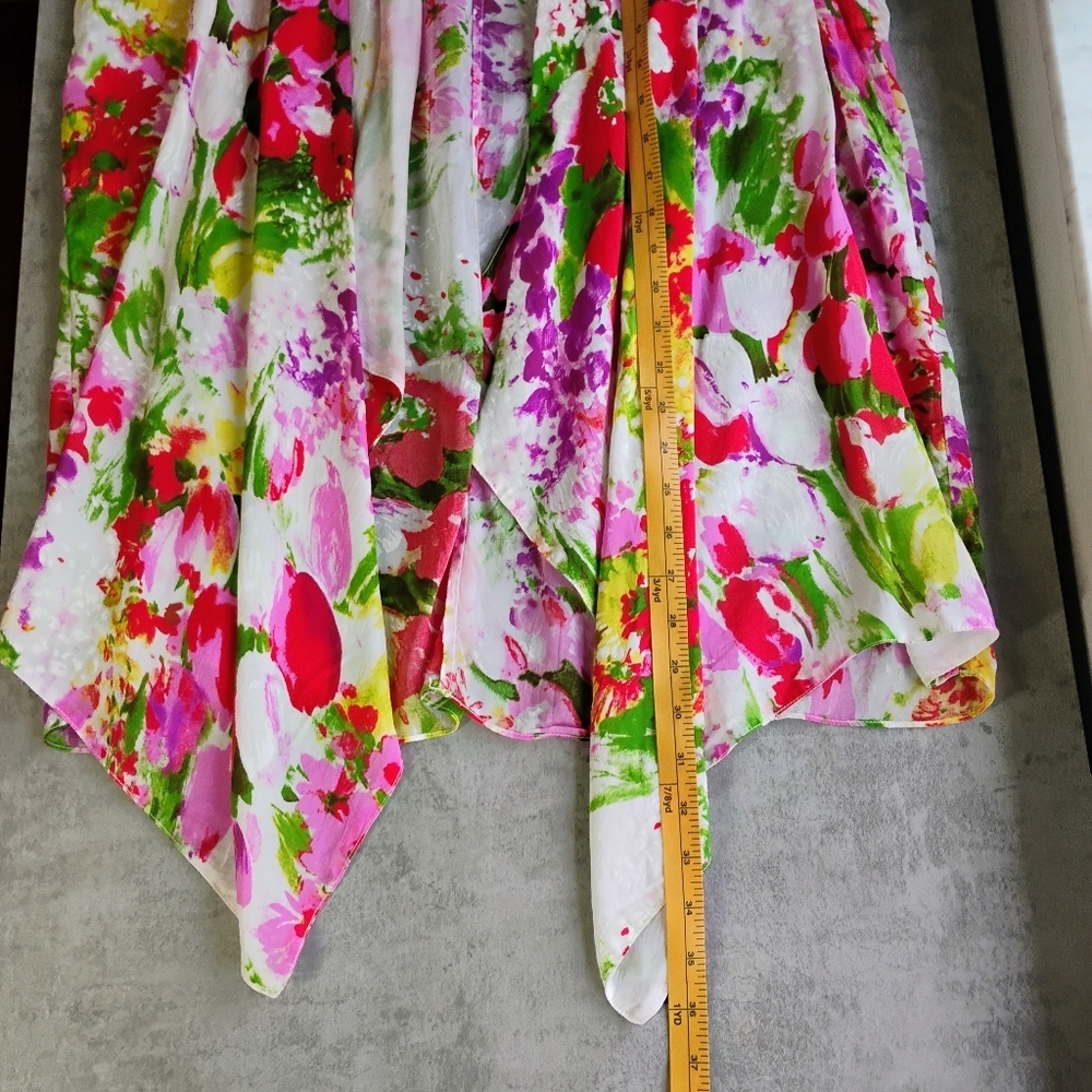 Tianello Floral‎ Cover Up Top Womens XL Washable Silk Sleeveless Cardigan Flowy - Picture 7 of 9